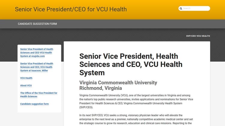 Senior Vice President/CEO for VCU Health