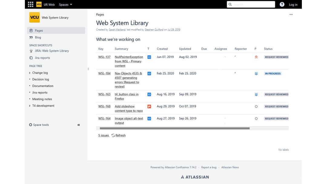 Web Systems Library Confluence knowledge base