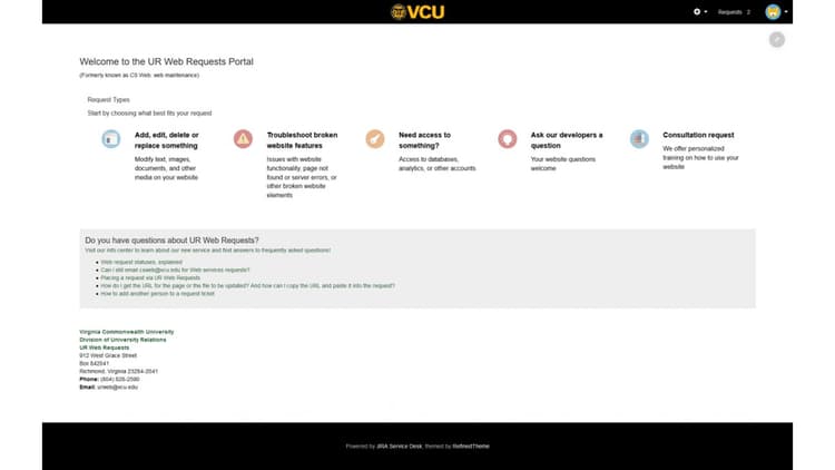 UR Web Requests (web maintenance) portal version 1