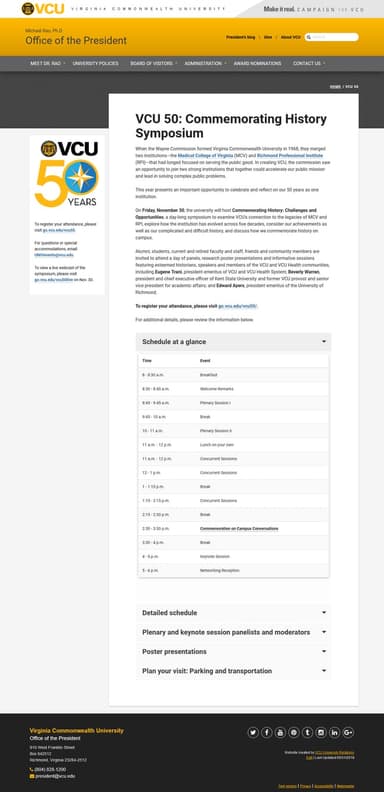 VCU 50 Commemoration Symposium schedule