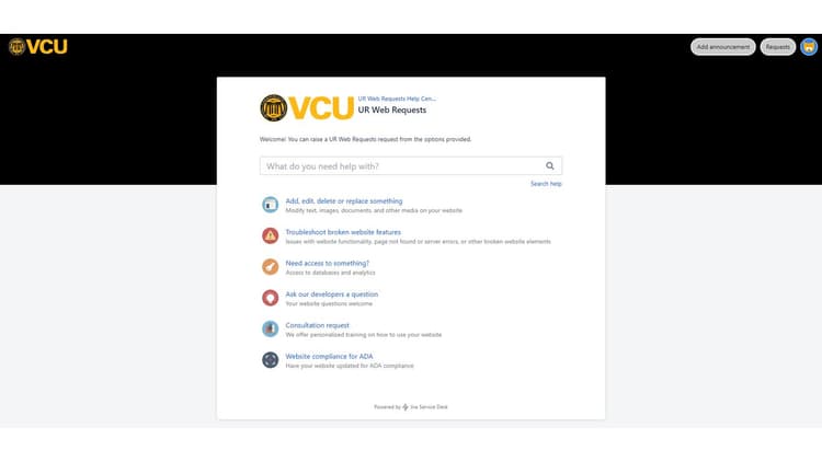 UR Web Requests (web maintenance) portal version 2