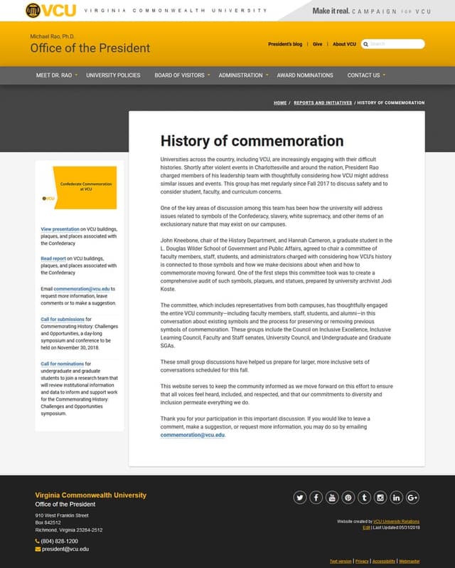 VCU History of Commemoration main page